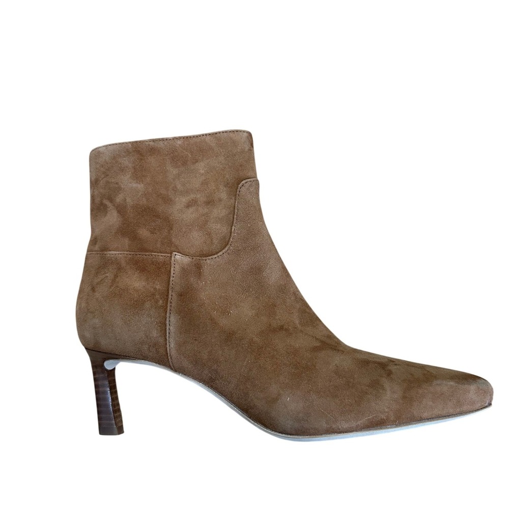 Veronica Beard Tan Suede Pointed Toe Kitten Heel Ankle Boots Size 8.5M